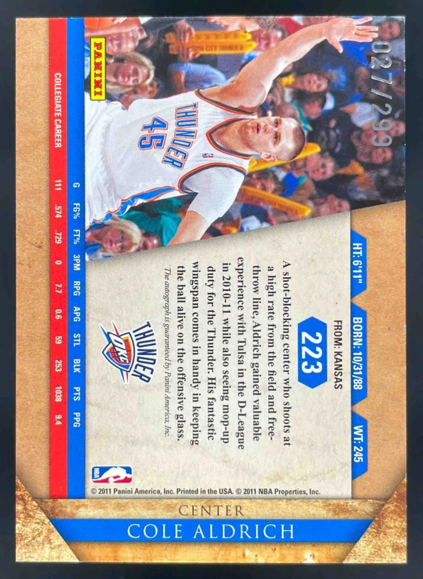 2010-11 Panini Gold Standard #223 Cole Aldrich RC Auto /299 - Image 2