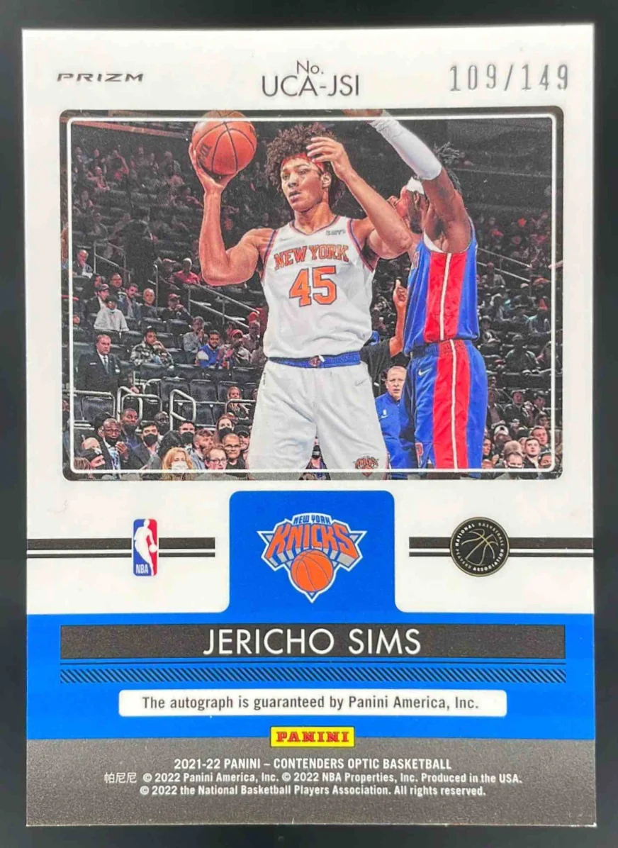 2021-22 Contenders Optic Up and Coming #UCA-JSI Jericho Sims RC Auto /149 - Image 2