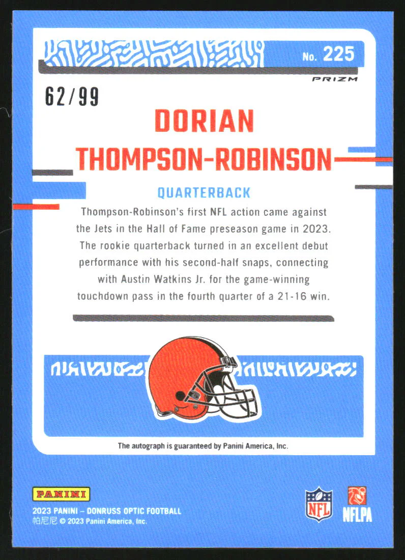 2023 Donruss Optic Rookie Autographs Blue Dorian Thompson-Robinson RC Auto /99 - Image 2