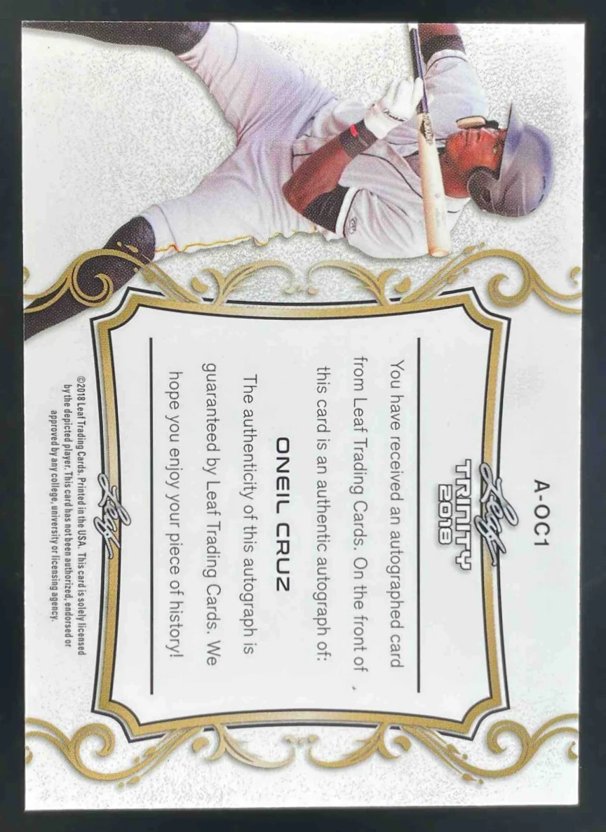 2018 Leaf Trinity Autograph #A-OC1 Oneil Cruz Auto - Image 2