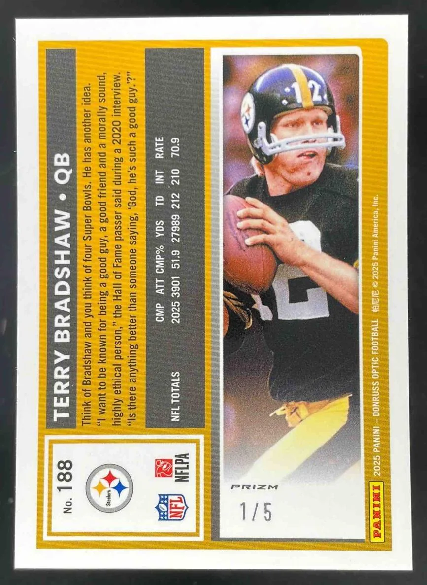 2025 Panini Donruss Optic Green Prizm #188 Terry Bradshaw /5 - Image 2