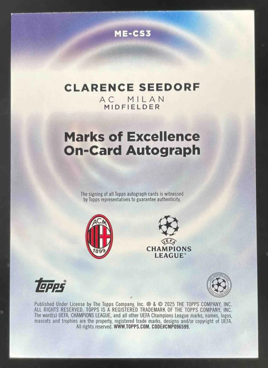 2025-26 Topps UEFA Marks Of Excellence Gold Foil #ME-CS3 Clarence Seedorf /50 - Image 2