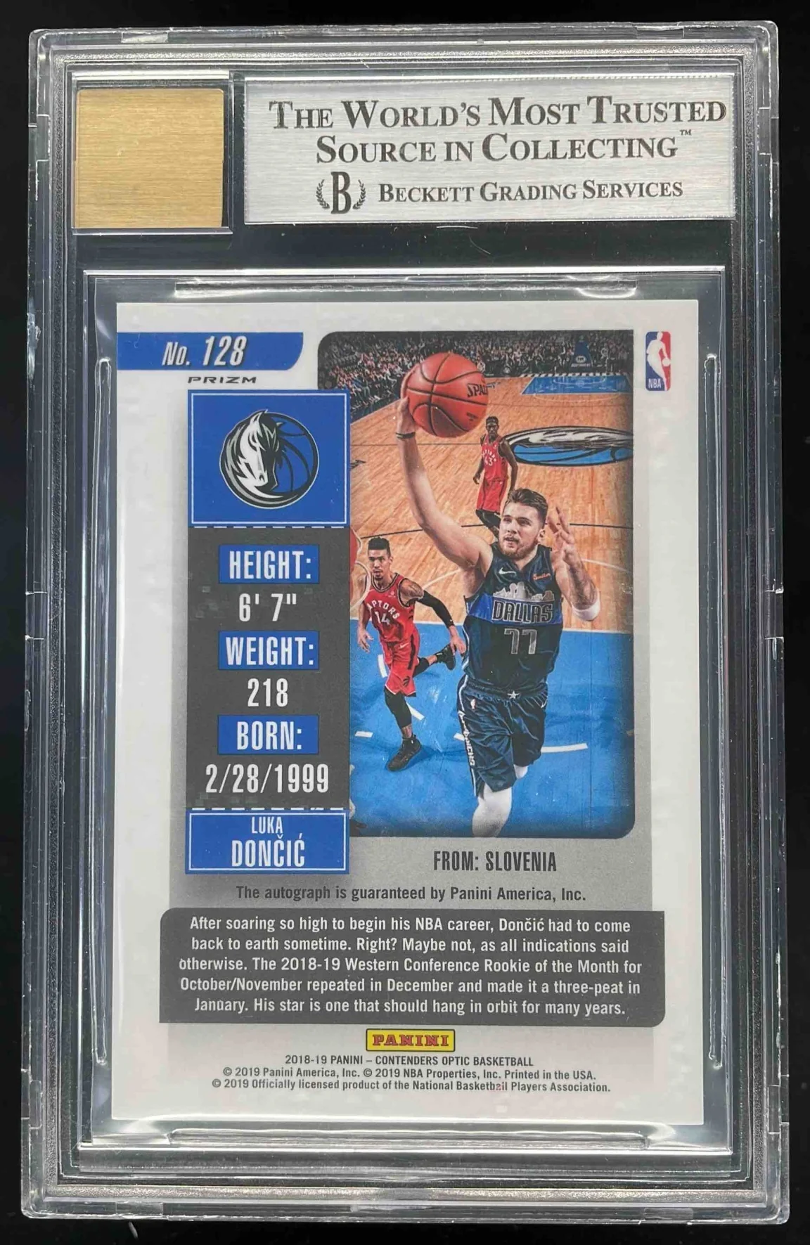2018-19 Panini Contenders Optic #128 Luka Doncic RC Auto BGS 9 - Image 2
