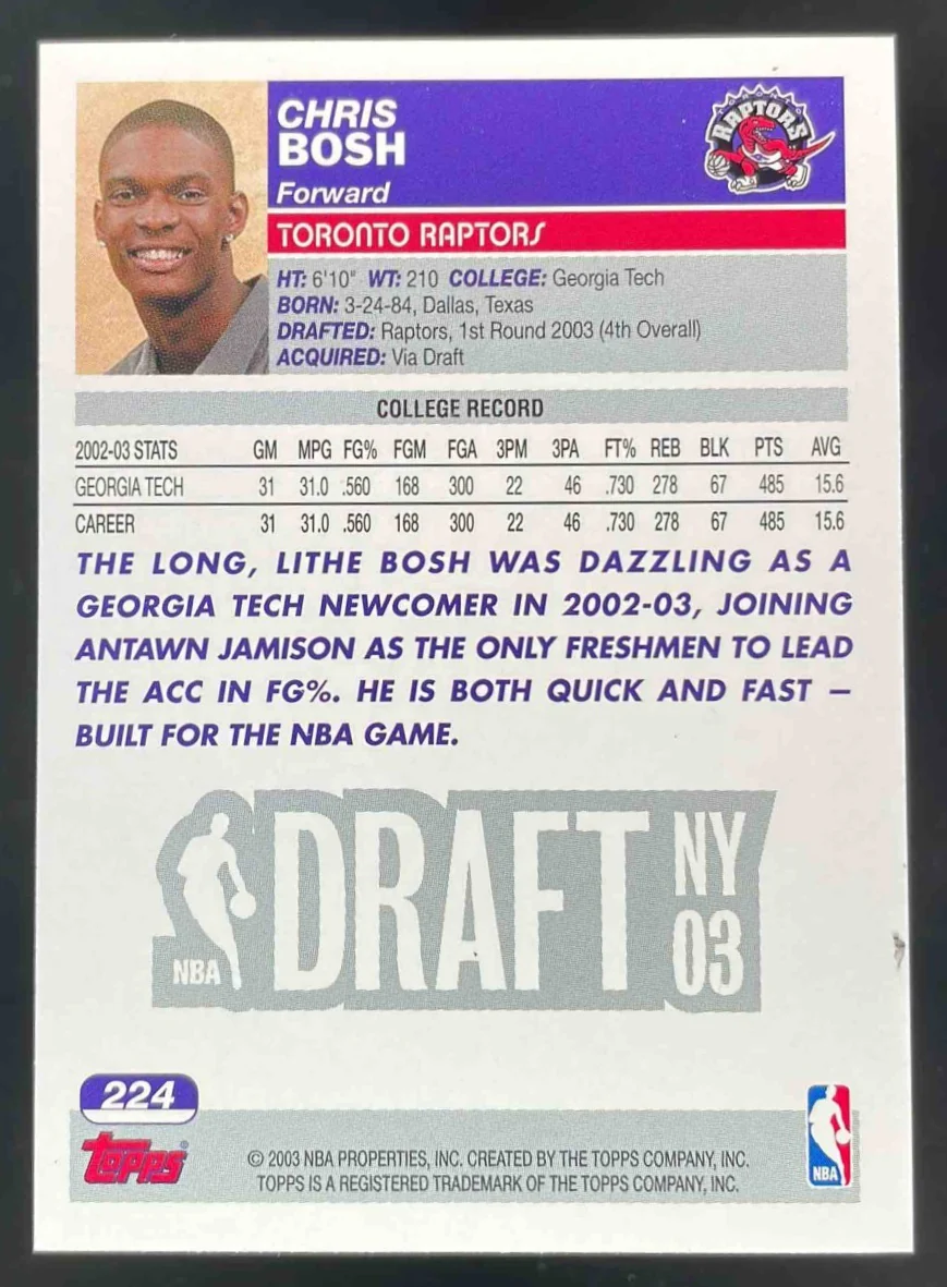 2003-04 Topps 1st Edition #224 Chris Bosh RC - Image 2