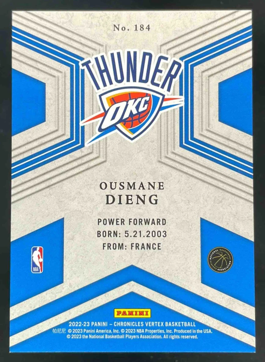 2022 Panini Chronicles Vertex Gold #184 Ousmane Dieng RC /10 - Image 2