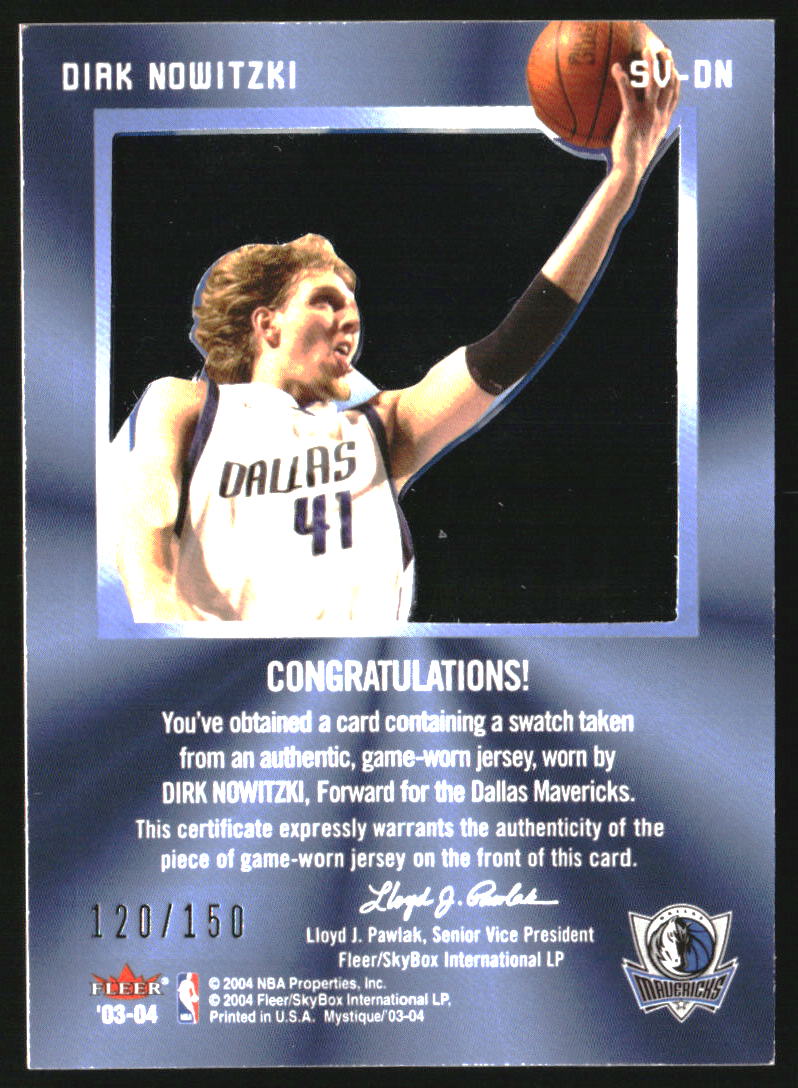 2003-04 Fleer Mystique Skyview Jerseys 150 #SVDN Dirk Nowitzki /150 - Image 2