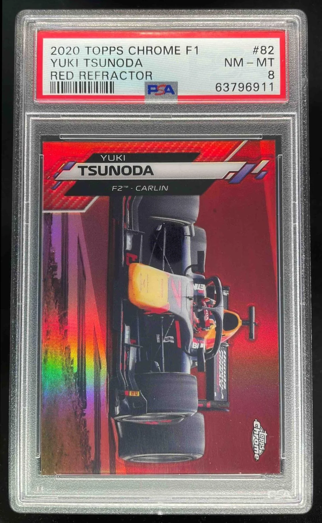 2020 Topps Chrome Formula 1 Red Refractor #82 Yuki Tsunoda /5 PSA 8