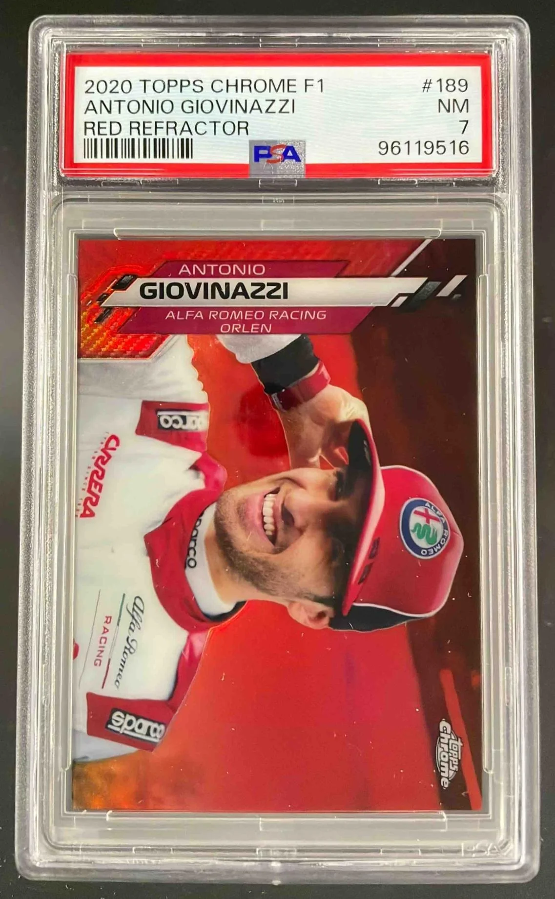 2020 Topps Chrome Formula 1 Red Refractor #189 Antonio Giovinazzi /5 PSA 7