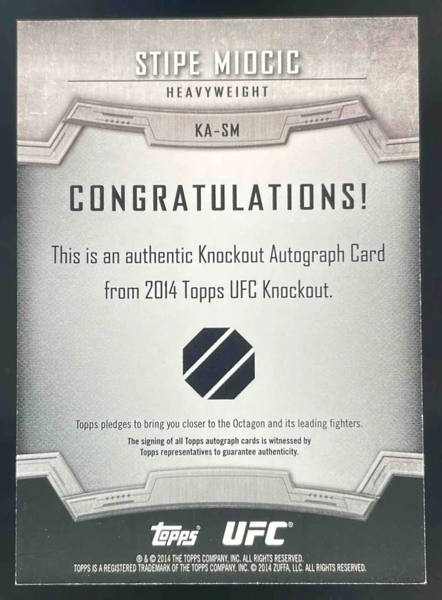 2014 Topps UFC Knockout Autographs #KA-SM Stipe Miocic Autograph Auto /109 - Image 2