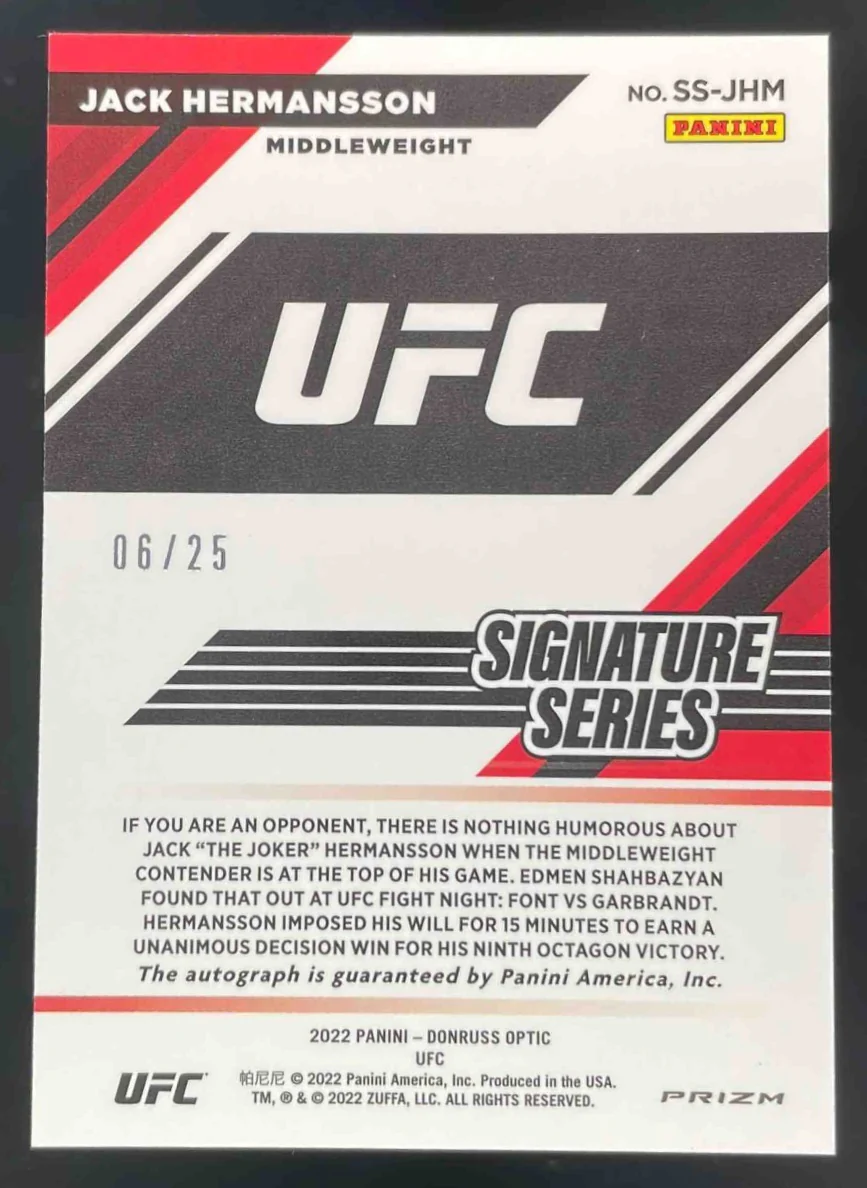 2022 Donruss Optic UFC Signature Series Blue #SS-JHM Jack Hermansson Auto /25 - Image 2