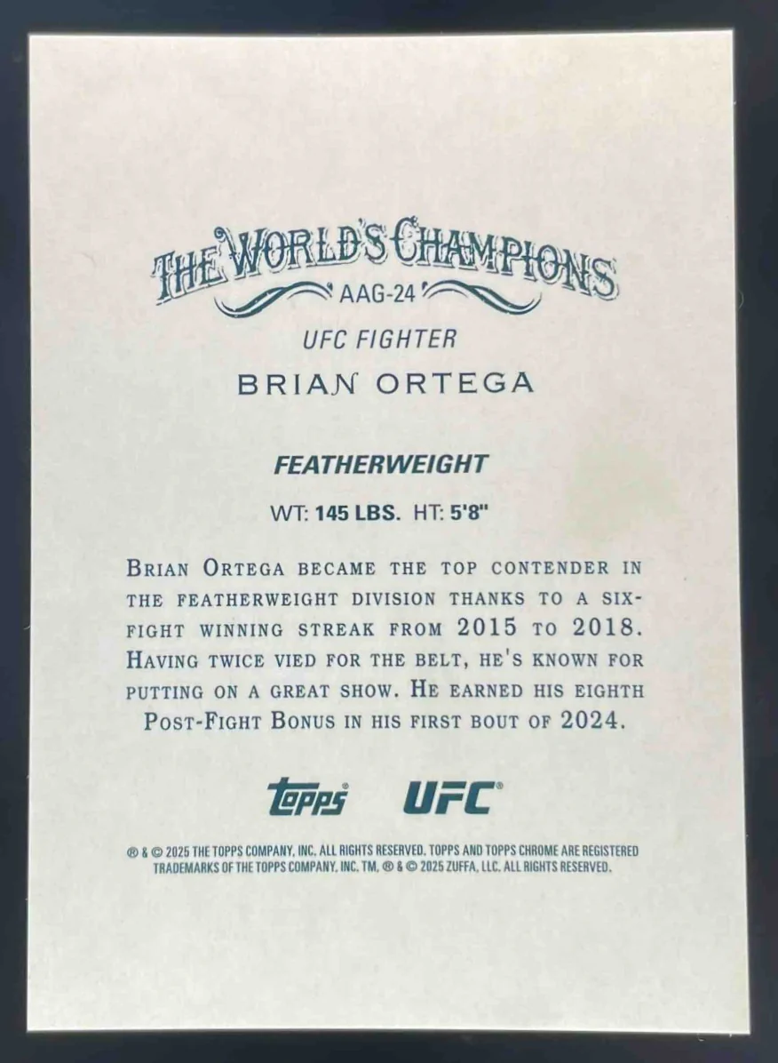 2025 Topps UFC Chrome Allen & Ginter Red Refractor #AAG-24 Brian Ortega /5 - Image 2