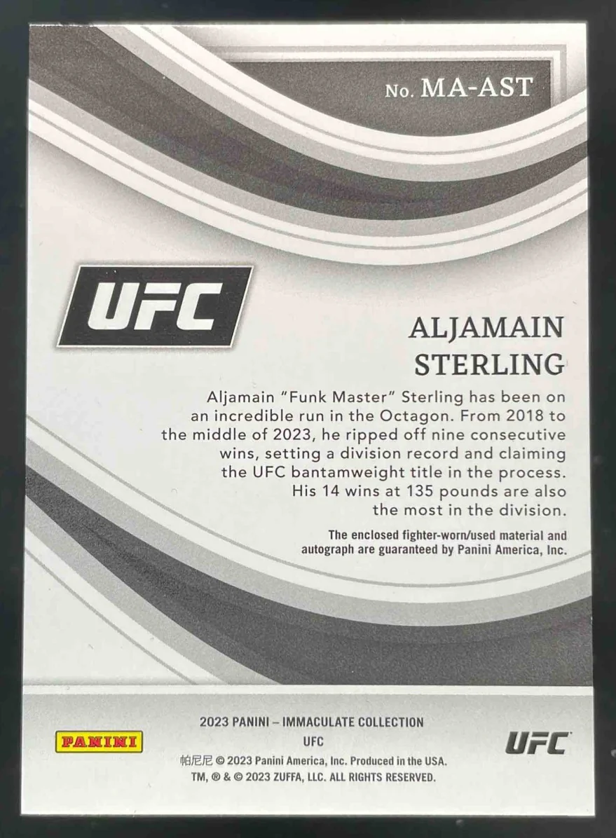 2023 Immaculate Collection UFC Memorabilia Auto Red Aljamain Sterling /25 - Image 2