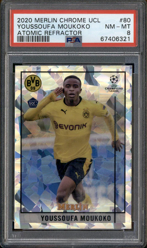 2020 Merlin Chrome UCL Atomic Youssoufa Moukoko RC Rookie /250 PSA 8