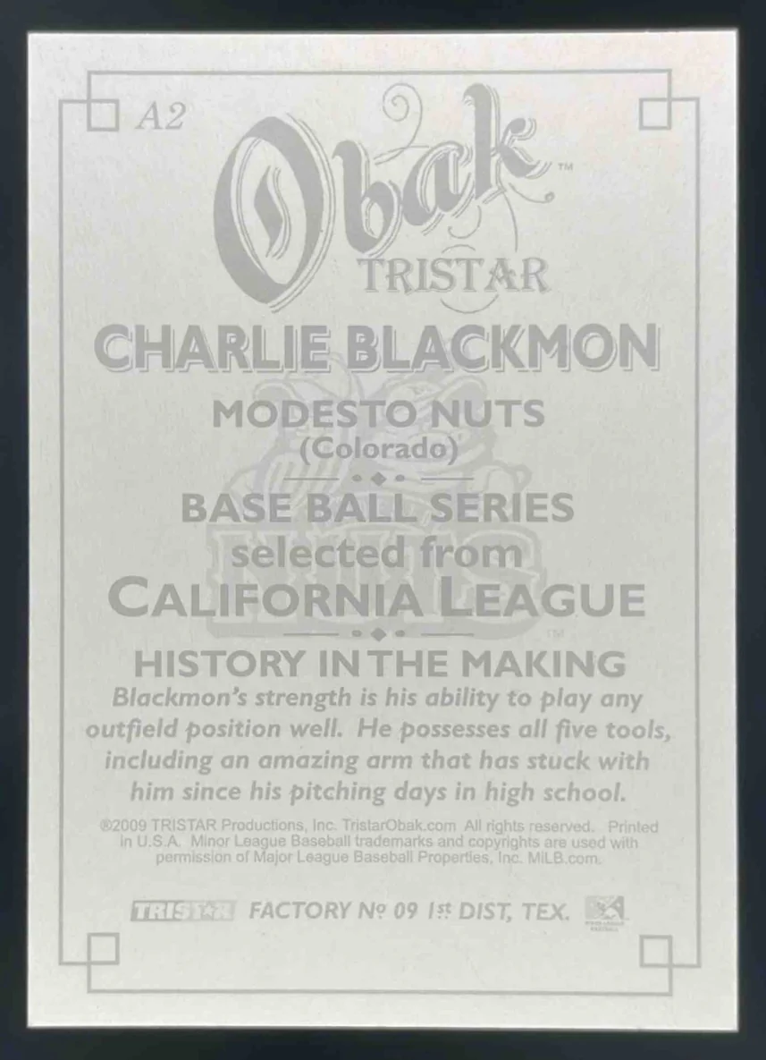 2009 TriStar Obak Autographs #A2 Charlie Blackmon Auto - Image 2