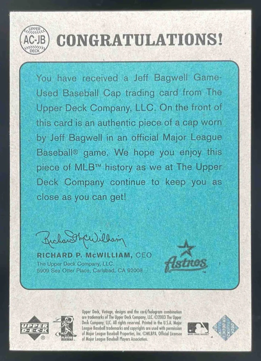 2003 Upper Deck Vintage All Caps #AC-JB Jeff Bagwell /250 - Image 2