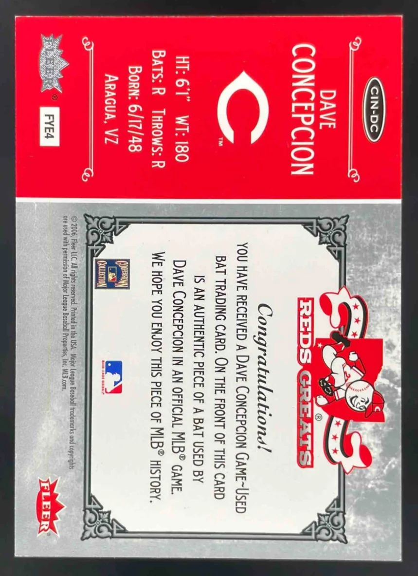 2006 Fleer Greats of the Game Reds Greats Memorabilia #CIN-DC Dave Concepcion - Image 2