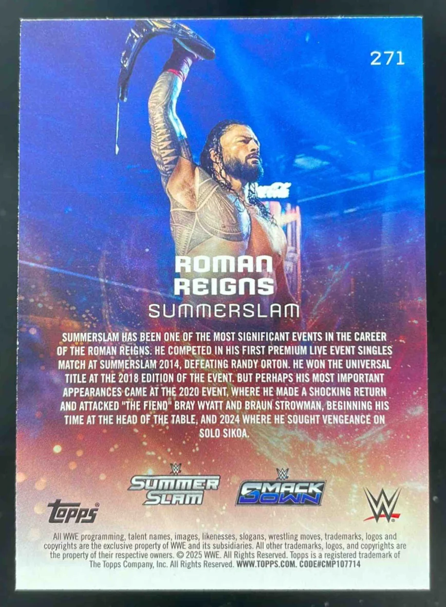 2025 Topps Universe WWE Purple Glass #271 Roman Reigns Event Variation /399 - Image 2