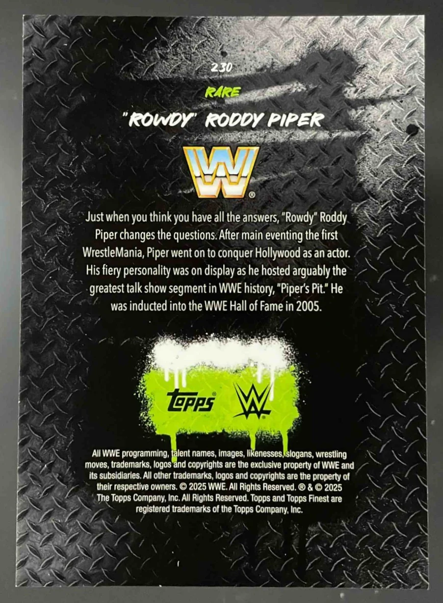 2025 Topps Finest WWE Rare Red Black Vapor #230 "Rowdy" Roddy Piper /10 - Image 2