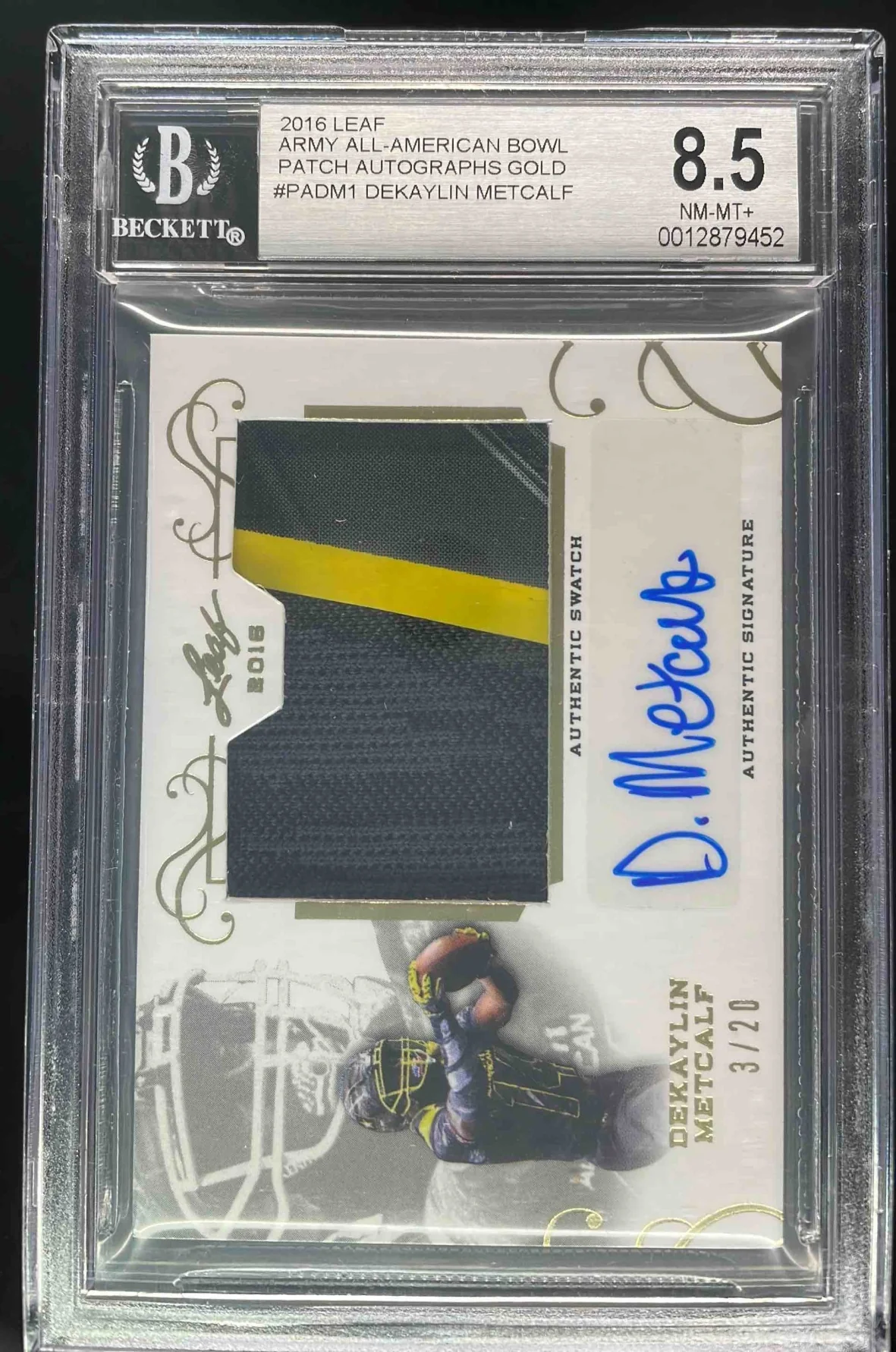 2016 Leaf Metal U.S. Army Bowl Patch Gold DeKaylin Metcalf Auto /20 BGS 8.5
