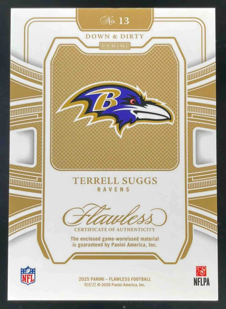 2025 Panini Flawless Down and Dirty #13 Terrell Suggs /23 - Image 2