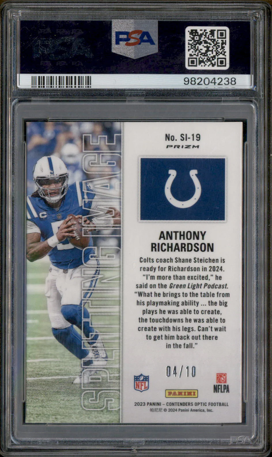 2023 Contenders Optic Splitting Image Gold Anthony Richardson RC /10 PSA 10 - Image 2