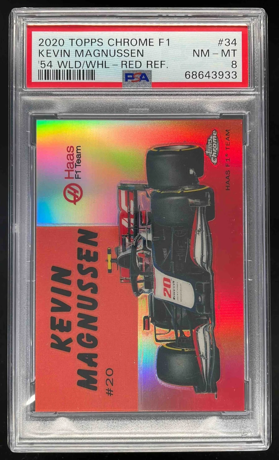 2020 Topps Chrome Formula 1 1954 World on Wheels Red Kevin Magnussen /5 PSA 8