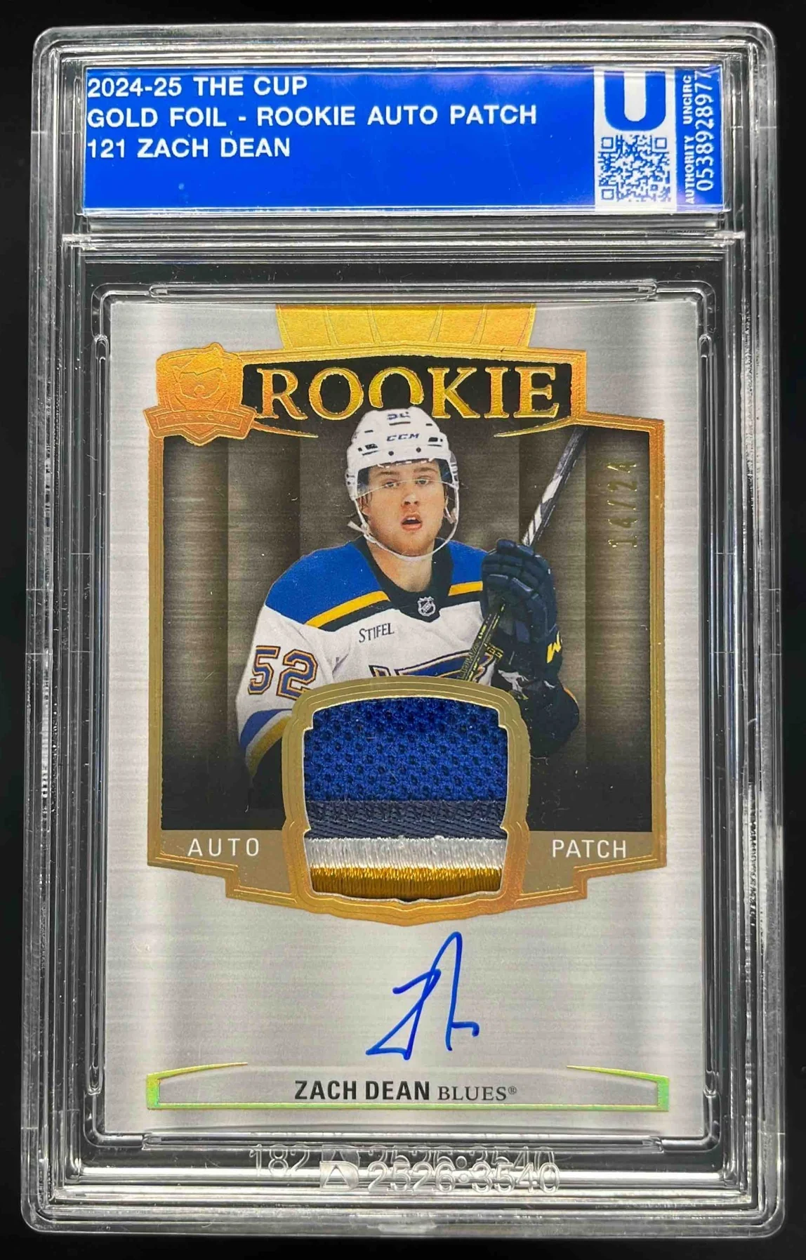 2024 The Cup Gold Foil #121 Zach Dean Rookie Patch Auto Autograph RC Auto /24
