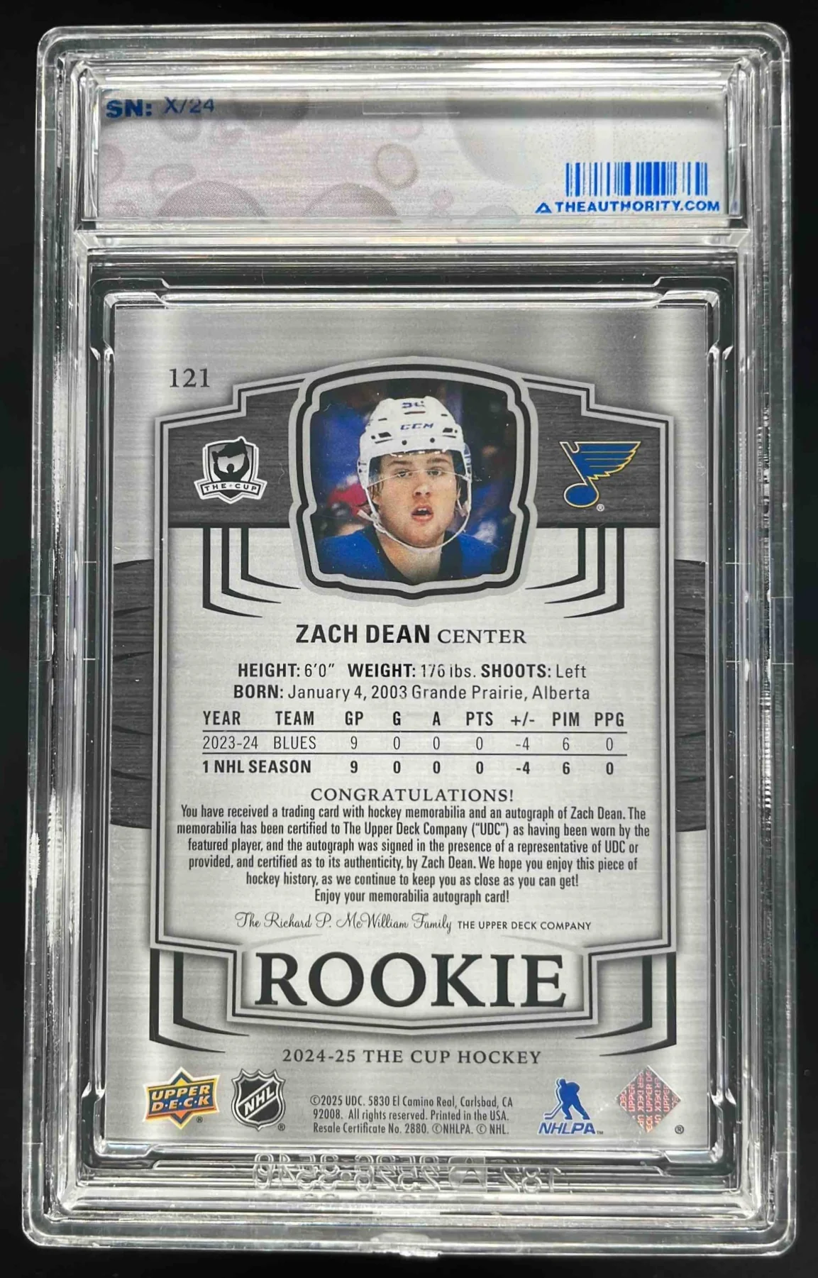 2024 The Cup Gold Foil #121 Zach Dean Rookie Patch Auto Autograph RC Auto /24 - Image 2