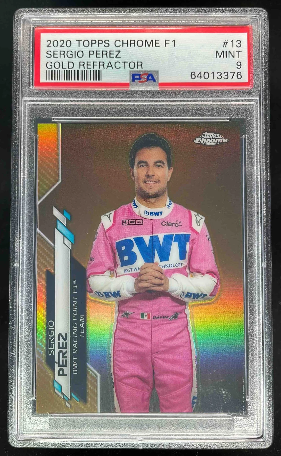 2020 Topps Chrome Formula 1 Gold Refractor #13 Sergio Perez /50 PSA 9