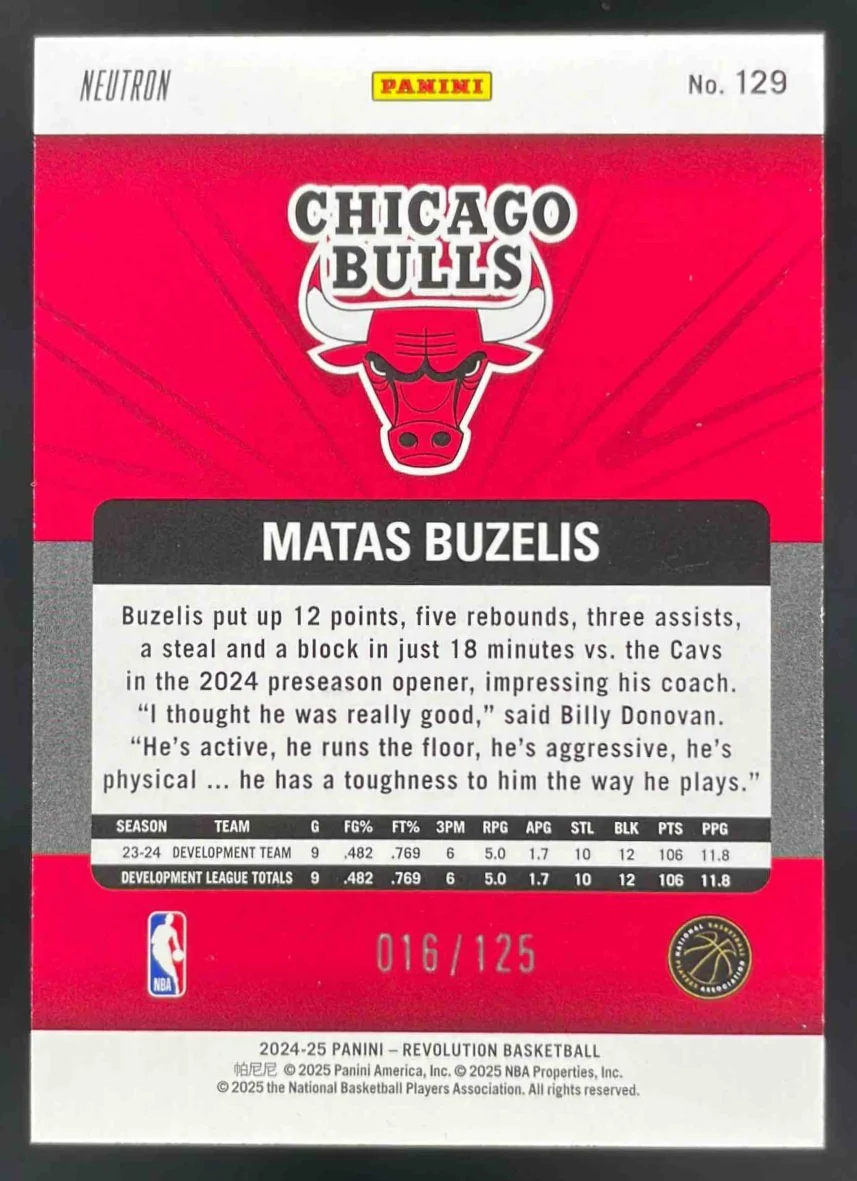 2024-25 Panini Revolution Neutron #129 Matas Buzelis RC /125 - Image 2