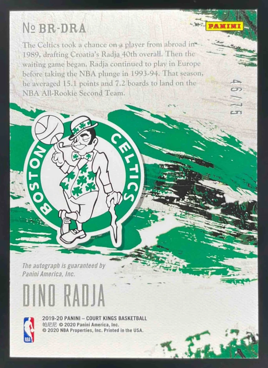 2019-20 Panini Court Kings Brush Strokes Ruby #BR-DRA Dino Radja Auto /75 - Image 2