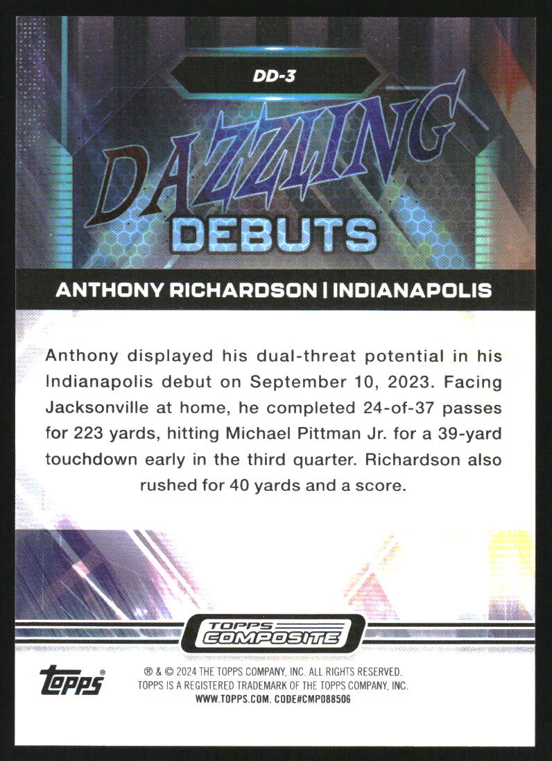 2023 Topps Composite Dazzling Debuts Purple #DD3 Anthony Richardson RC Rookie - Image 2