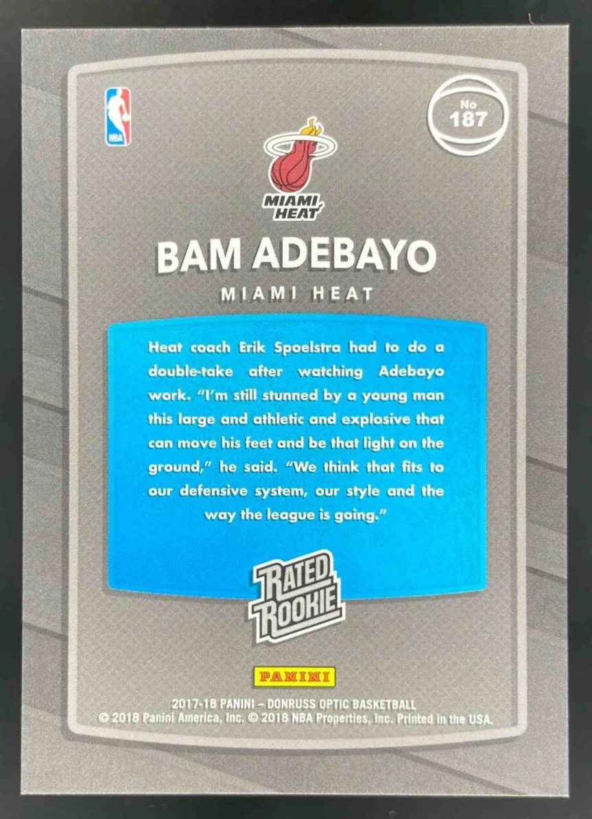 2017-18 Panini Donruss Optic Rated Rookie Shock #187 Bam Adebayo RC - Image 2