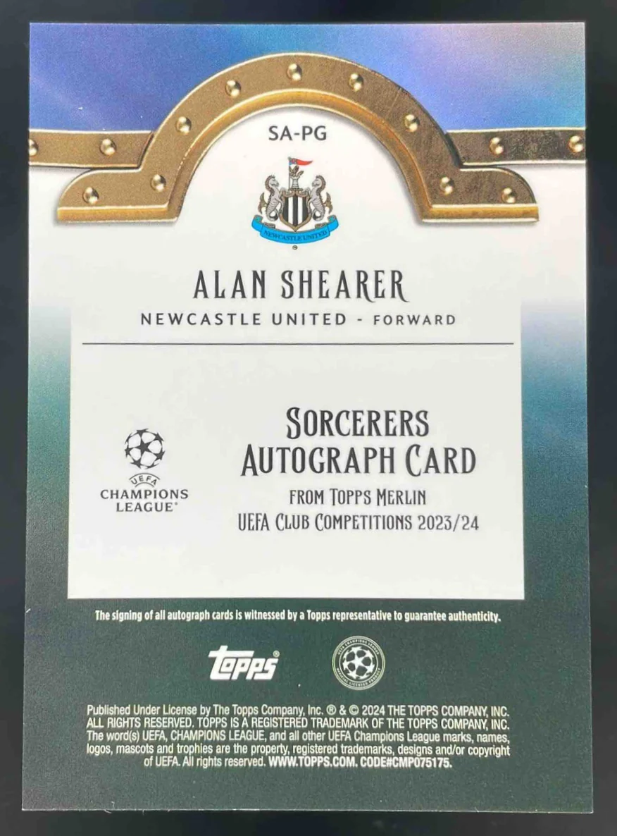 2023-24 Topps Chrome Merlin Club Competitions Sorcerers #SA-PG Alan Shearer Auto - Image 2