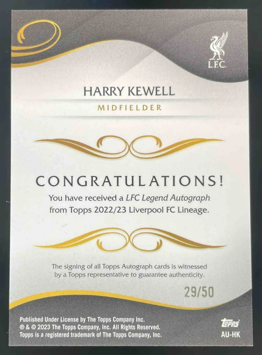 2022 Topps Liverpool Lineage LFC Legends Green #AU-HK Harry Kewell Auto /50 - Image 2