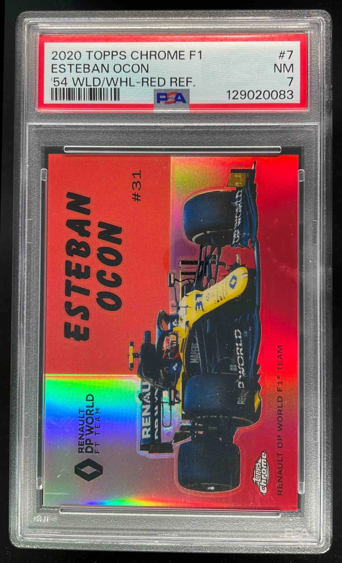 2020 Topps Chrome Formula 1 1954 World on Wheels Red Esteban Ocon /5 PSA 7