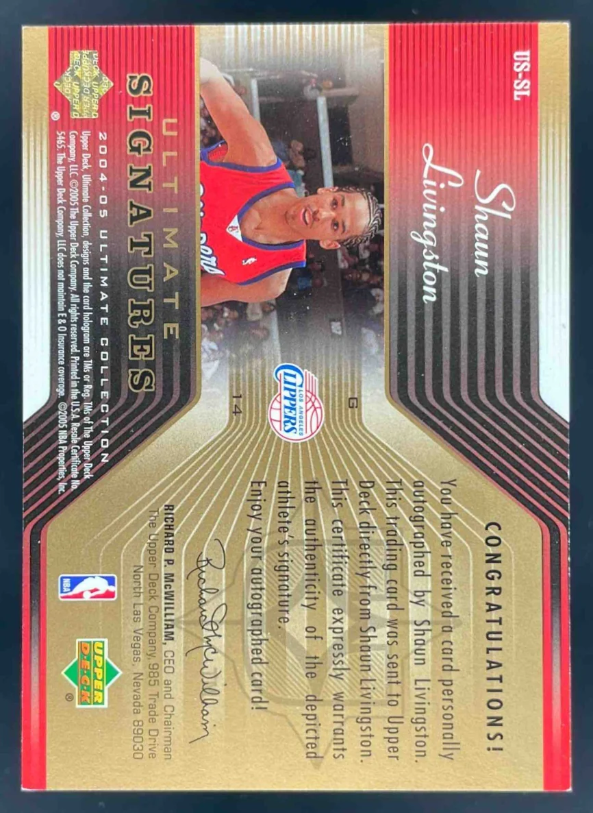 2004 Upper Deck Ultimate Collection Signatures #US-SL Shaun Livingston RC Auto - Image 2