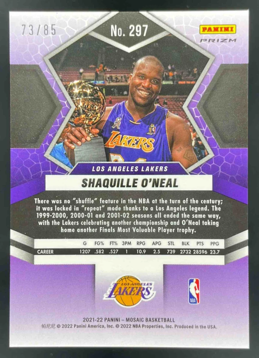 2021-22 Panini Mosaic Fast Break Blue #297 Shaquille O'Neal /85 - Image 2