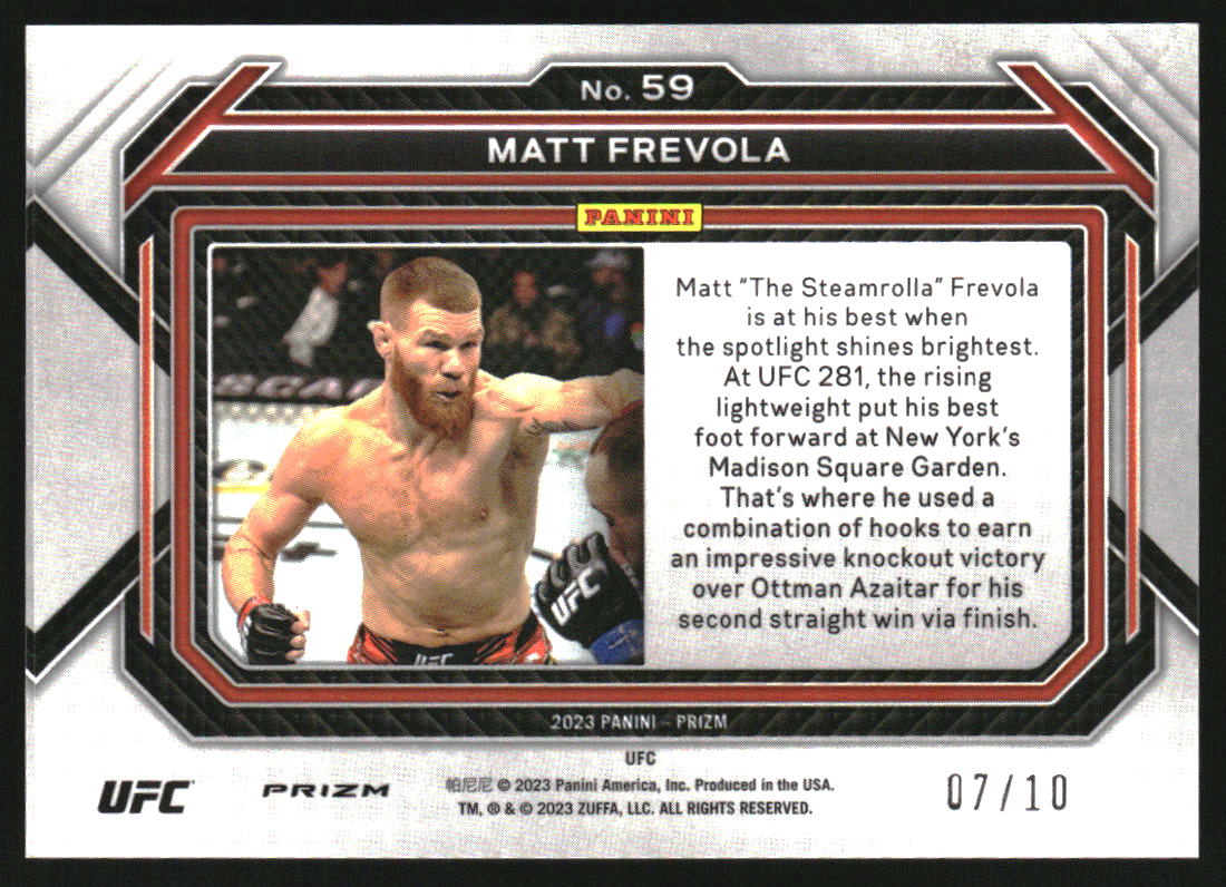 2023 Panini Prizm UFC Prizms Gold #59 Matt Frevola /10 - Image 2