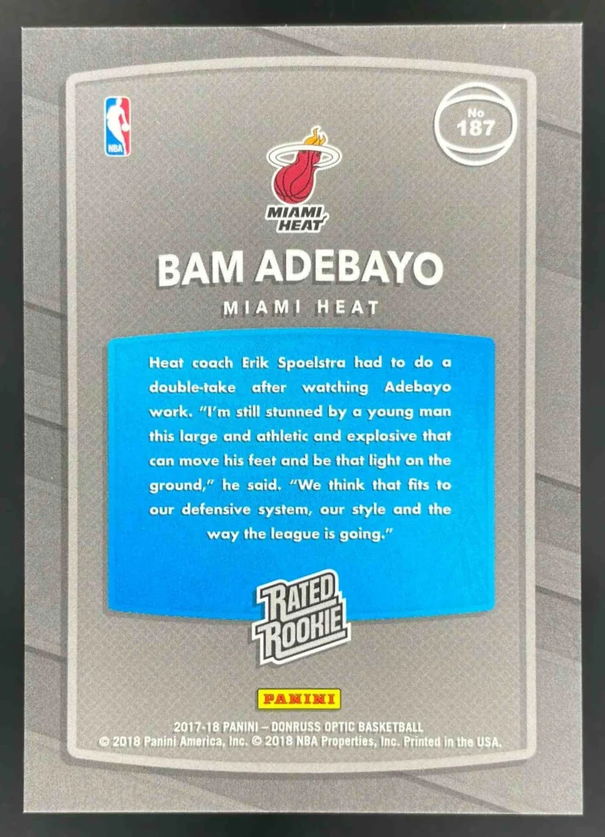 2017-18 Panini Donruss Optic Rated Rookie Shock #187 Bam Adebayo RC - Image 2