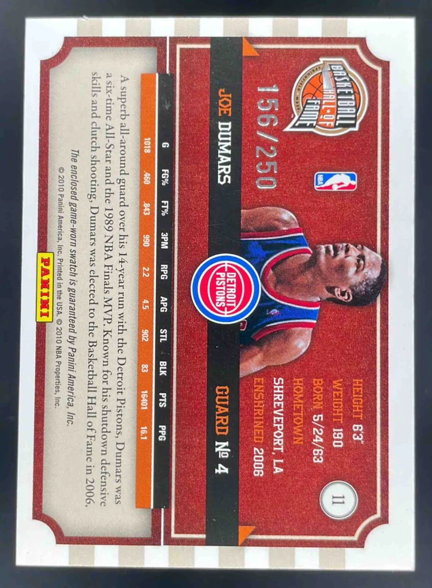 2010-11 Panini Hall of Fame Famed Fabrics #11 Joe Dumars /250 - Image 2