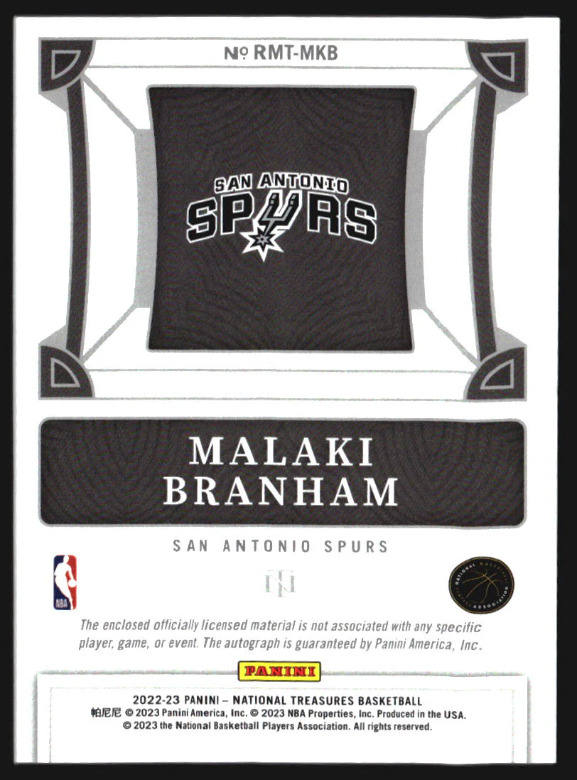 2022 National Treasures Rookie Triple Material Auto Prime Malaki Branham RC /25 - Image 2