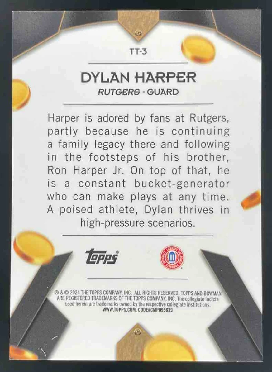 2024-25 Bowman University Chrome Sapphire Treasured Talent #TT-3 Dylan Harper - Image 2