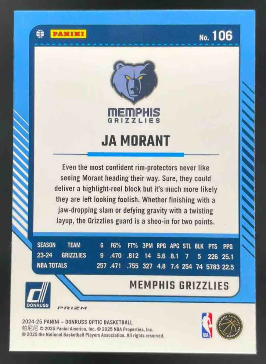 2024-25 Panini Donruss Optic Jazz Prizm #106 Ja Morant - Image 2