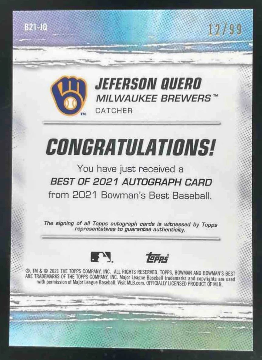 2021 Bowman's Best of 2021 Autographs Green #B21-JQ Jeferson Quero Auto /99 - Image 2