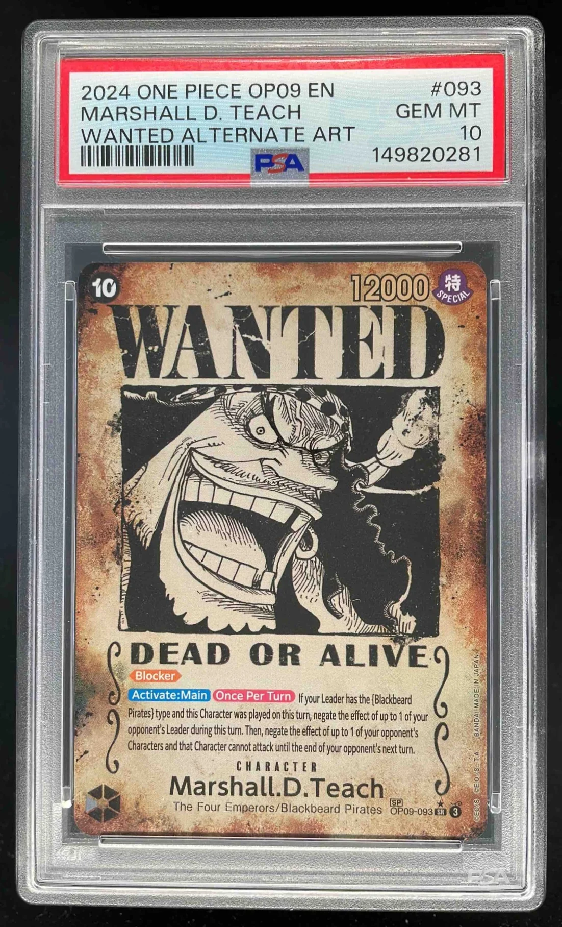 2024 One Piece OP09 EN #093 Marshall D Teach Wanted Alternate Art PSA 10
