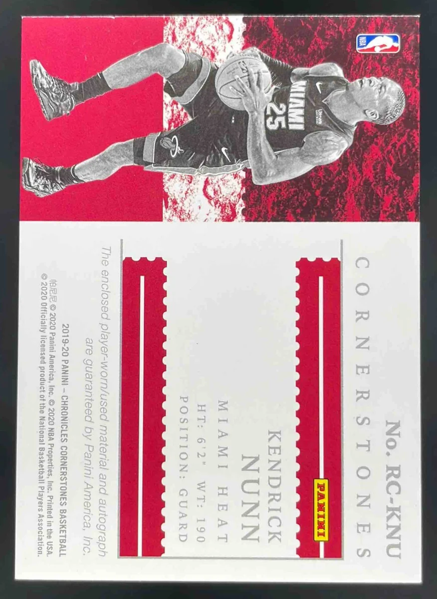 2019 Chronicles Rookie Cornerstones Red Obsidian #RC-KNU Kendrick Nunn RC Auto - Image 2