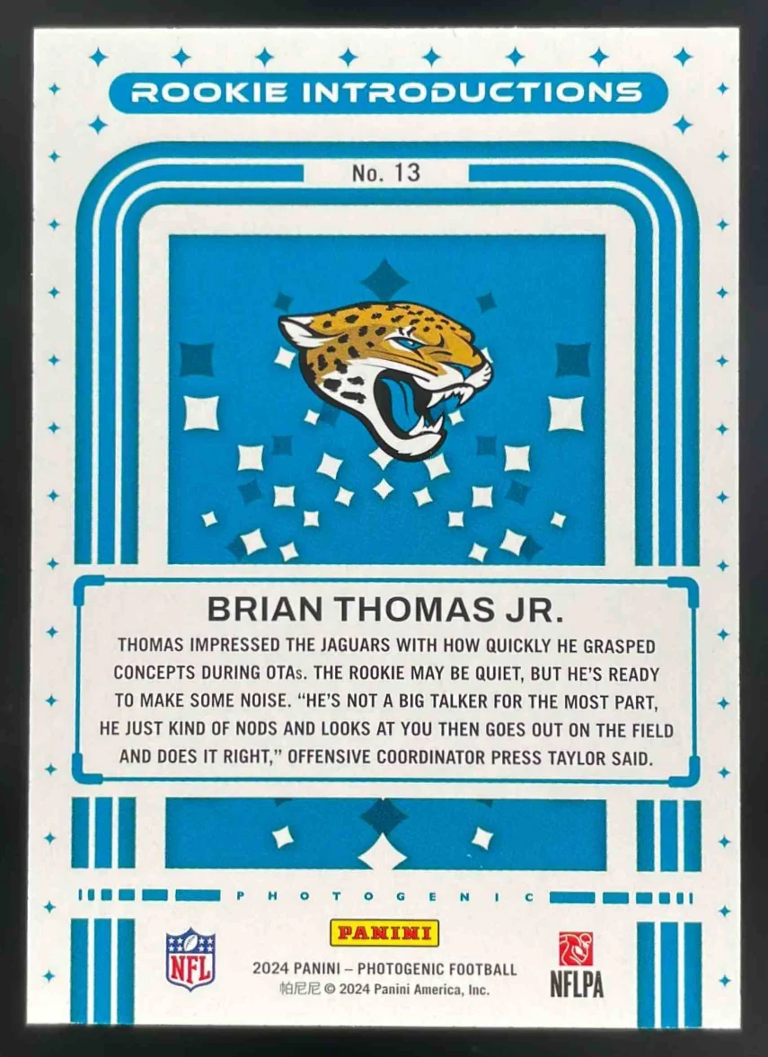 2024 Panini Photogenic Rookie Introductions Black #13 Brian Thomas Jr. RC 1/1 - Image 2