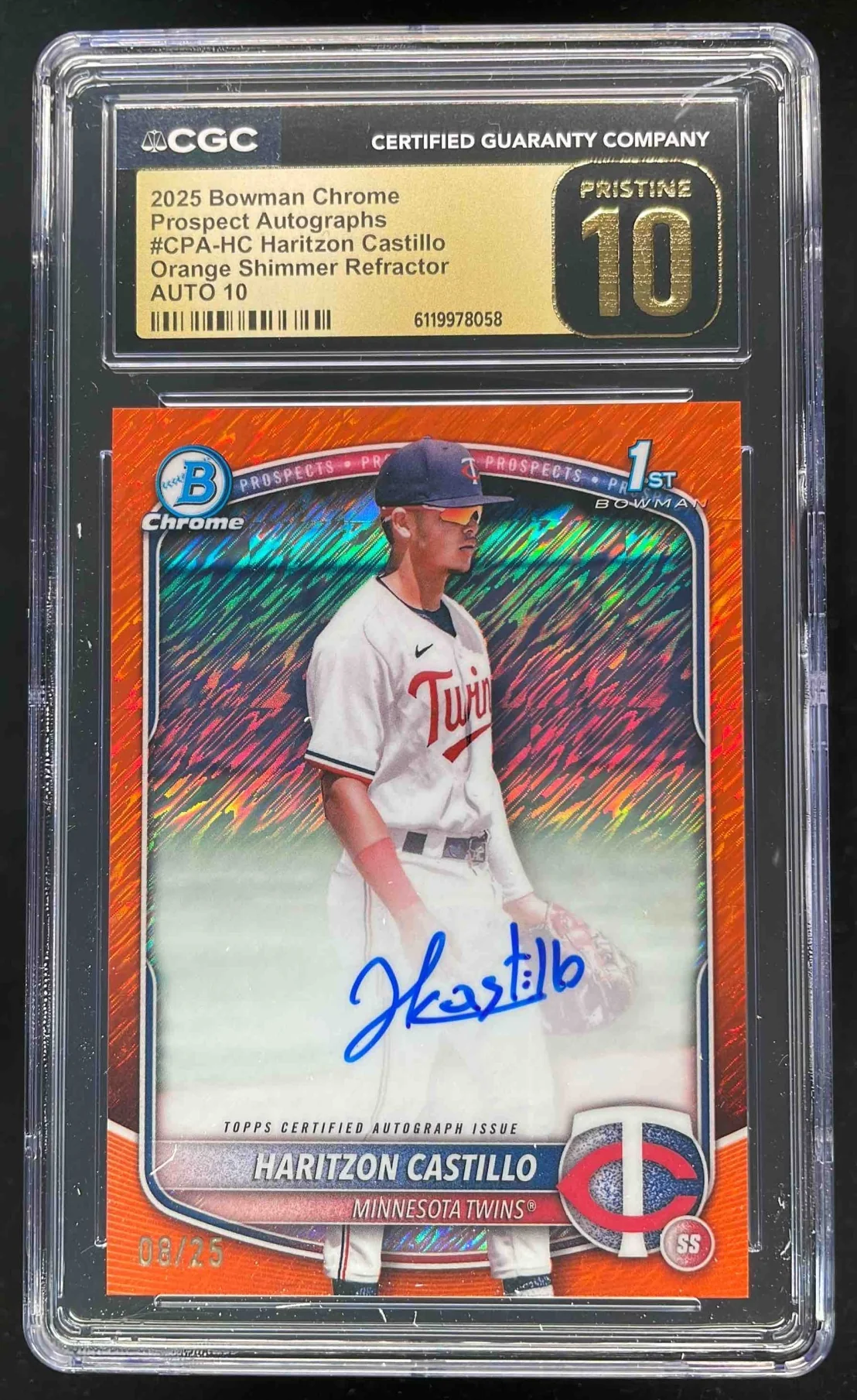 2025 Bowman Chrome Orange Shimmer #CPA-HC Haritzon Castillo RC Auto /25 CGC 10