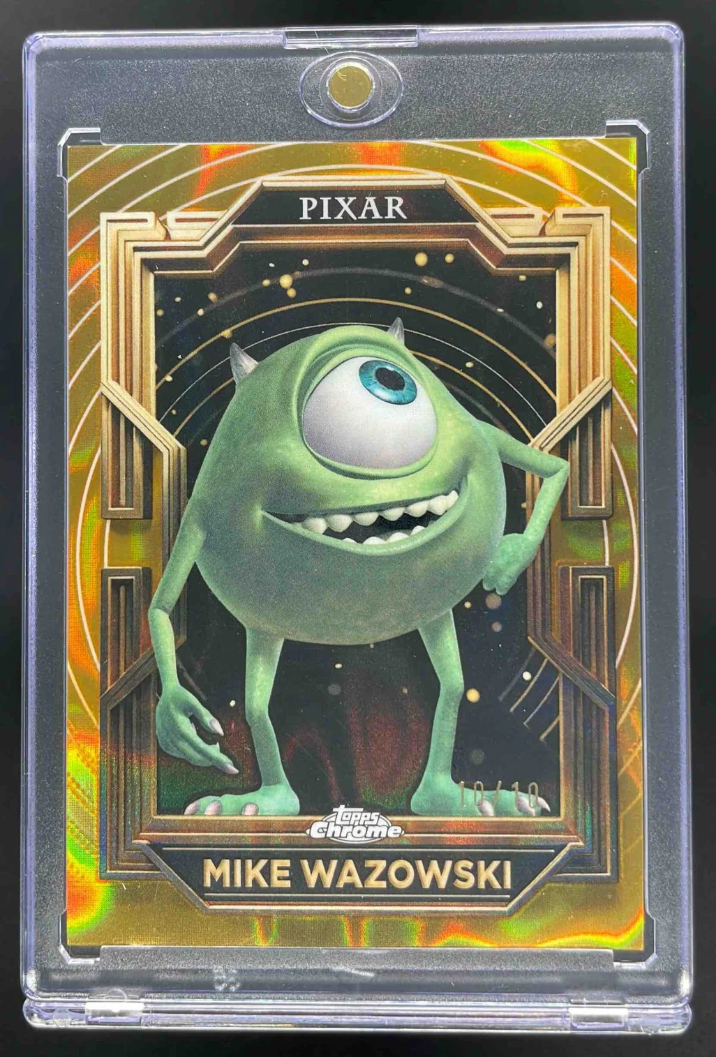 2025 Topps Pixar Gold Gilded Pixar Gold Lava Etch Refractor Mike Wazowski /10